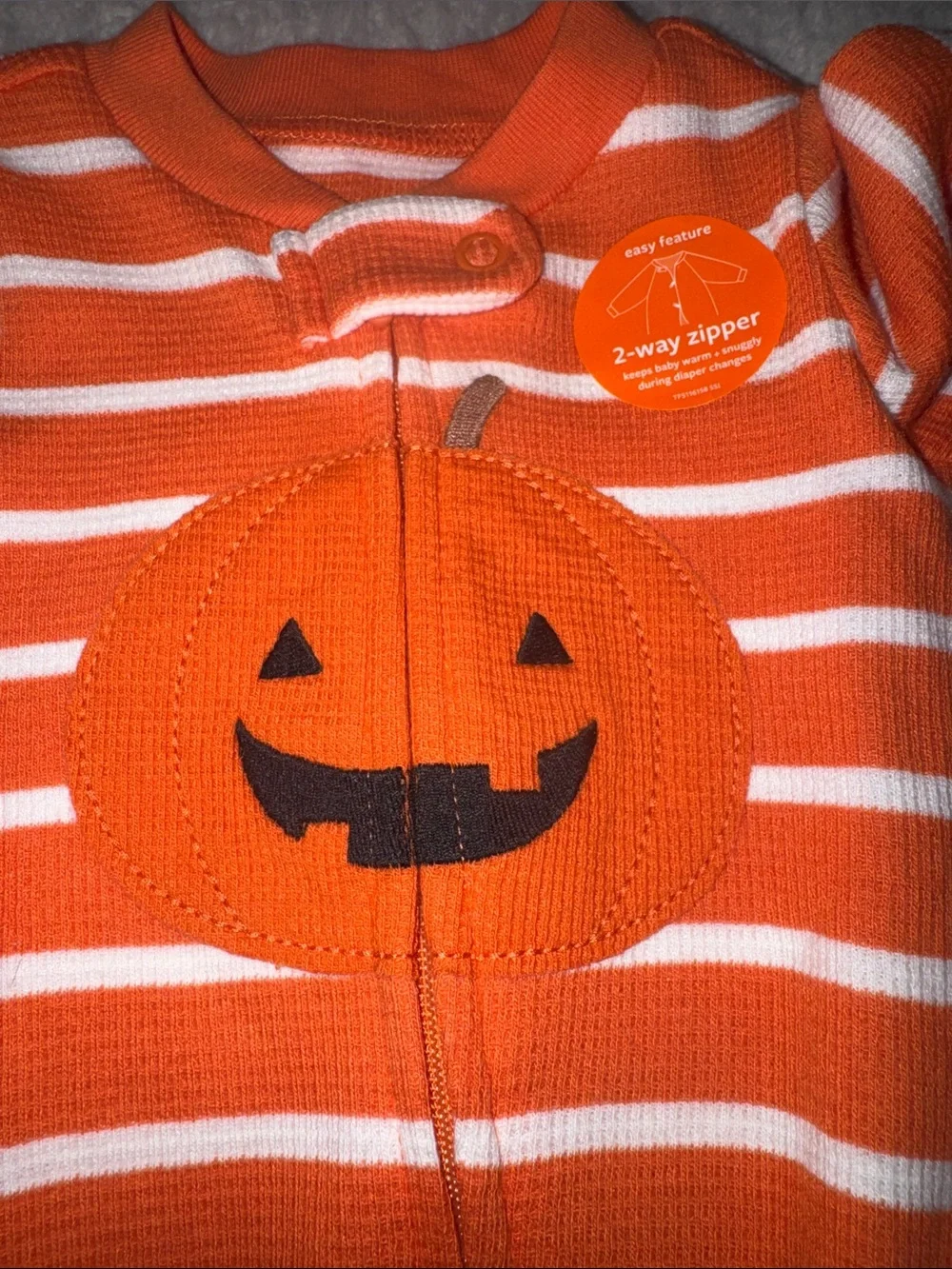 Carter's Orange & White Striped Pumpkin Footed One-Piece Pajamas
